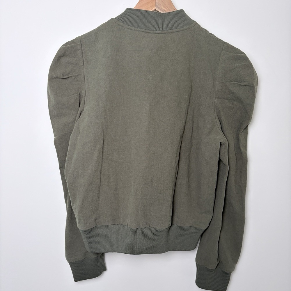 NWT Dolan Left Coast Puff-Sleeve Bomber Jacket Olive Green Zip Anthropologie - Picture 3 of 7